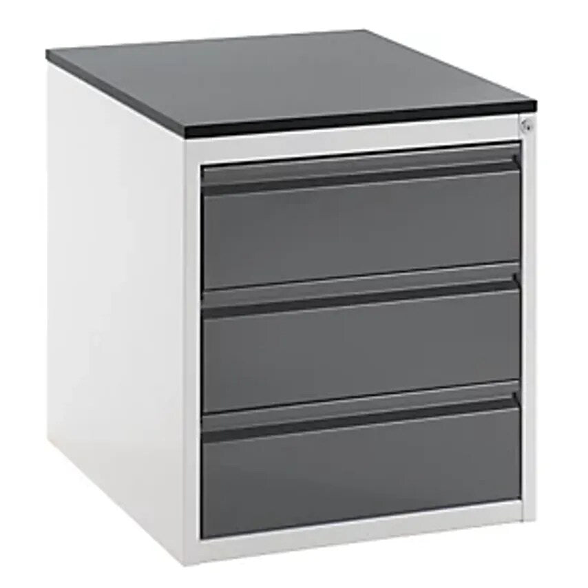 Drawer Cupboard With Telescopic Guides - Height 640mm - 3 X 180mm Drawers, Light Grey/Metallic Charcoal, Width 580mm.