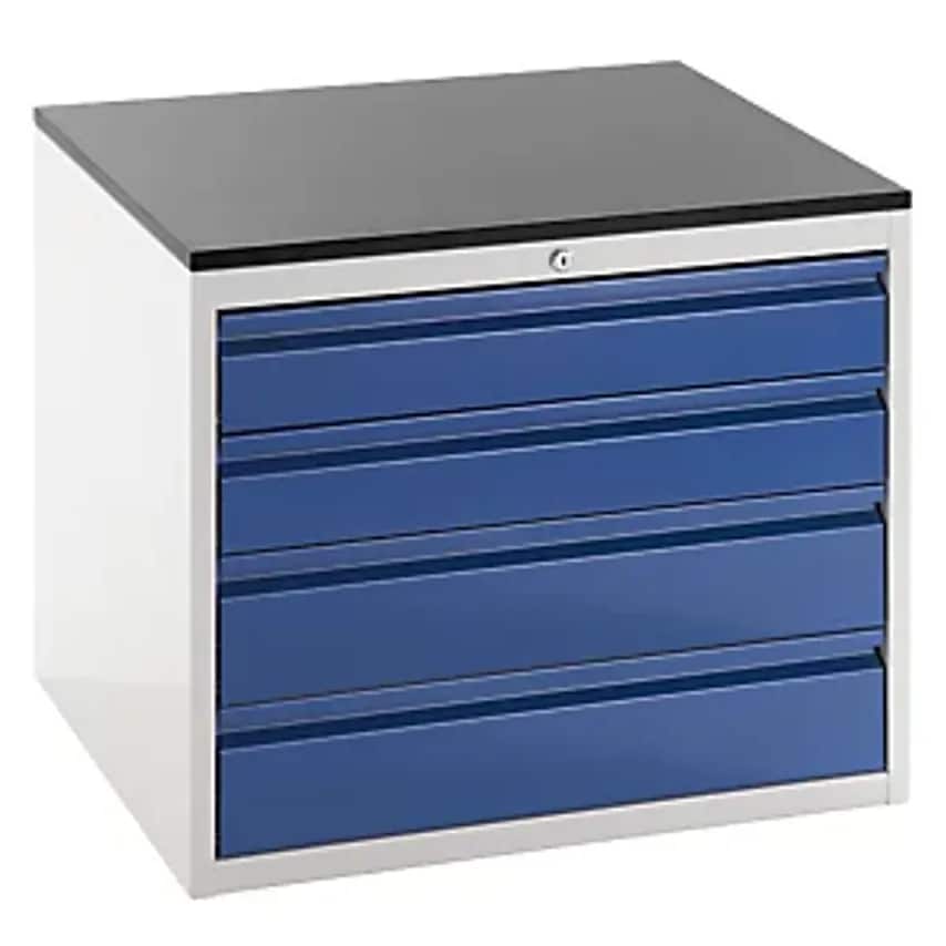 Drawer Cupboard With Telescopic Guides - Height 640mm - Drawers: 2 X 120, 2 X 150mm, Light Grey/Gentian Blue, Width 770mm
