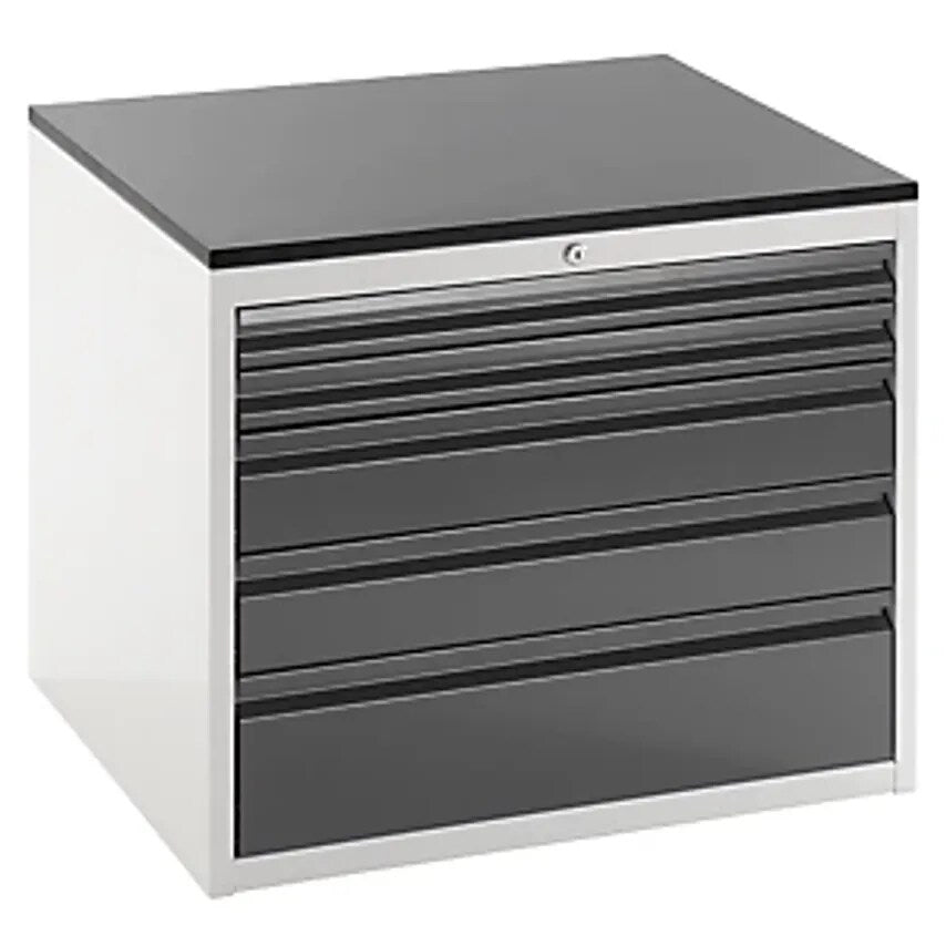 Drawer Cupboard With Telescopic Guides - Height 640mm - Drawers: 2 X 60, 2 X 120, 1 X 180mm, Light Grey/Charcoal, Width 770mm