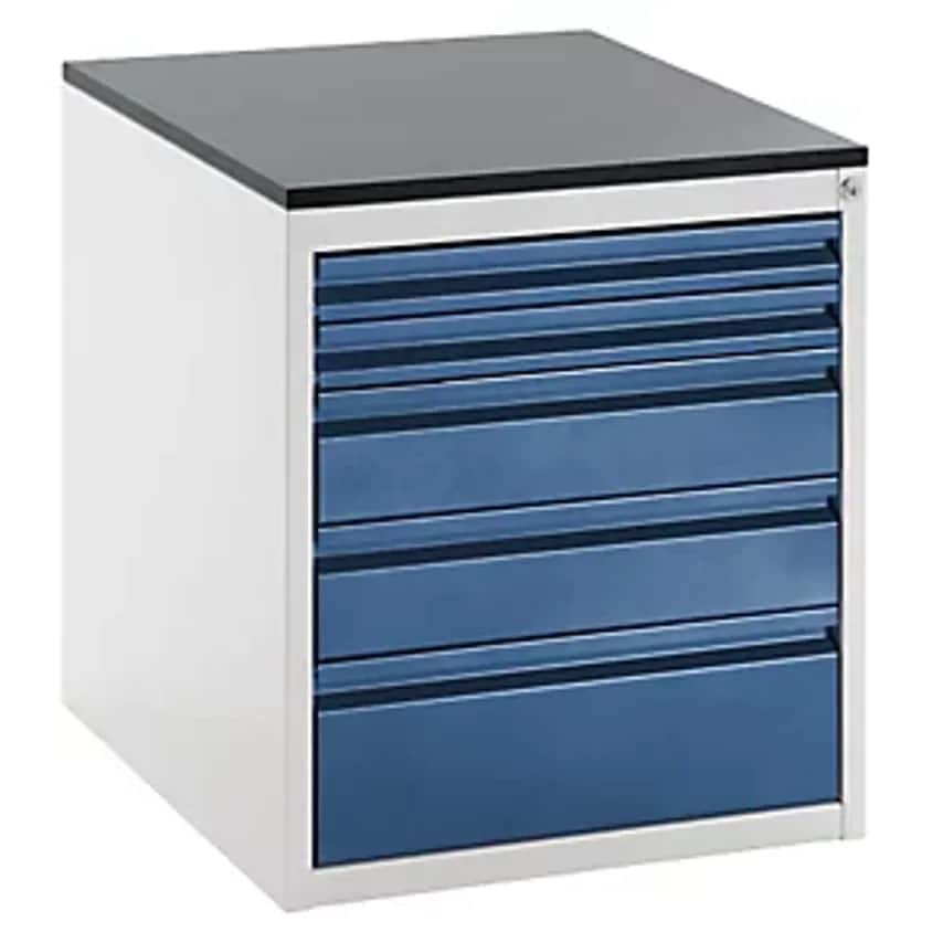 Drawer Cupboard With Telescopic Guides - Height 640mm - Drawers: 2 X 60, 2 X 120, 1 X 180mm, Light Grey/Gentian Blue, Width 580mm