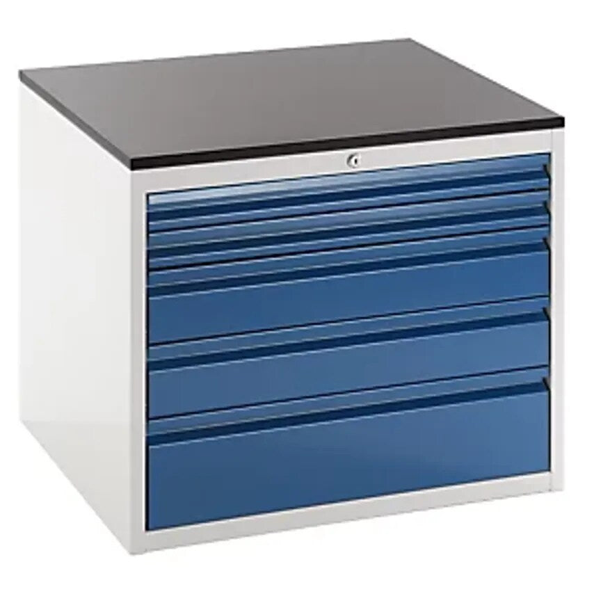 Drawer Cupboard With Telescopic Guides - Height 640mm - Drawers: 2 X 60, 2 X 120, 1 X 180mm, Light Grey/Gentian Blue, Width 770mm