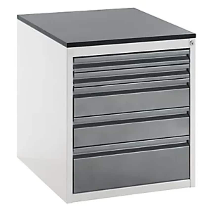 Drawer Cupboard With Telescopic Guides - Height 640mm - Drawers: 2 X 60, 2 X 120, 1 X 180mm, Light Grey/Metallic Charcoal, Width 580mm