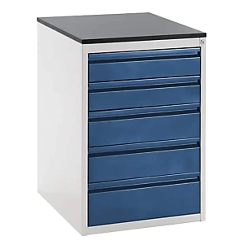 Drawer Cupboard With Telescopic Guides - Height 820mm - Drawers: 2 X 120, 2 X 150, 1 X 180mm, Light Grey/Gentian Blue, Width 580mm