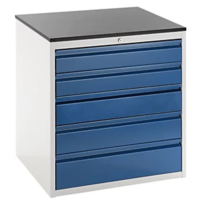 Drawer Cupboard With Telescopic Guides - Height 820mm - Drawers: 2 X 120, 2 X 150, 1 X 180mm, Light Grey/Gentian Blue, Width 770mm