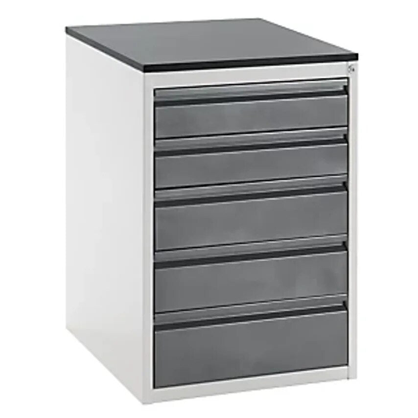 Drawer Cupboard With Telescopic Guides - Height 820mm - Drawers: 2 X 120, 2 X 150, 1 X 180mm, Light Grey/Metallic Charcoal, Width 580mm