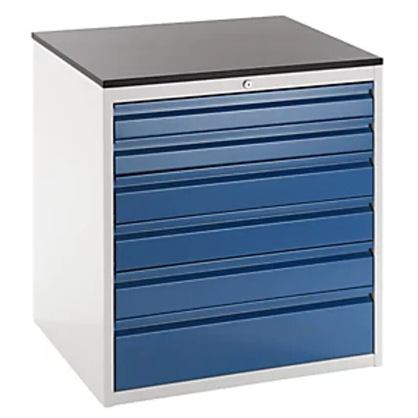 Drawer Cupboard With Telescopic Guides - Height 820mm - Drawers: 2 X 90, 3 X 120, 1 X 180mm, Light Grey/Gentian Blue, Width 770mm