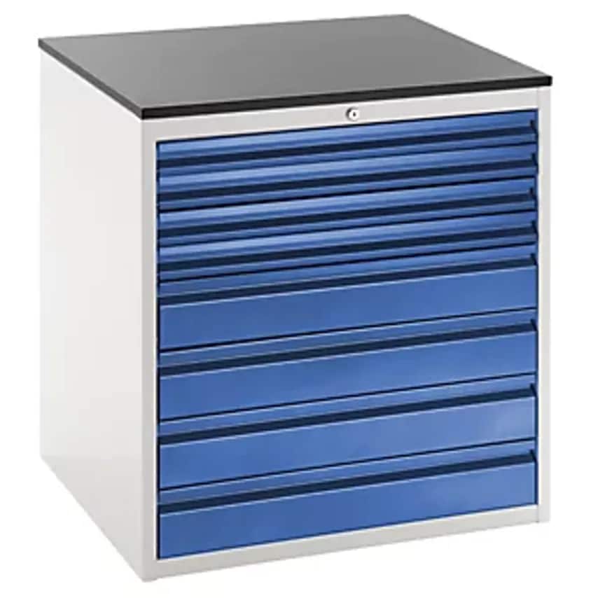 Drawer Cupboard With Telescopic Guides - Height 820mm - Drawers: 4 X 60, 4 X 120mm, Light Grey/Gentian Blue, Width 770mm