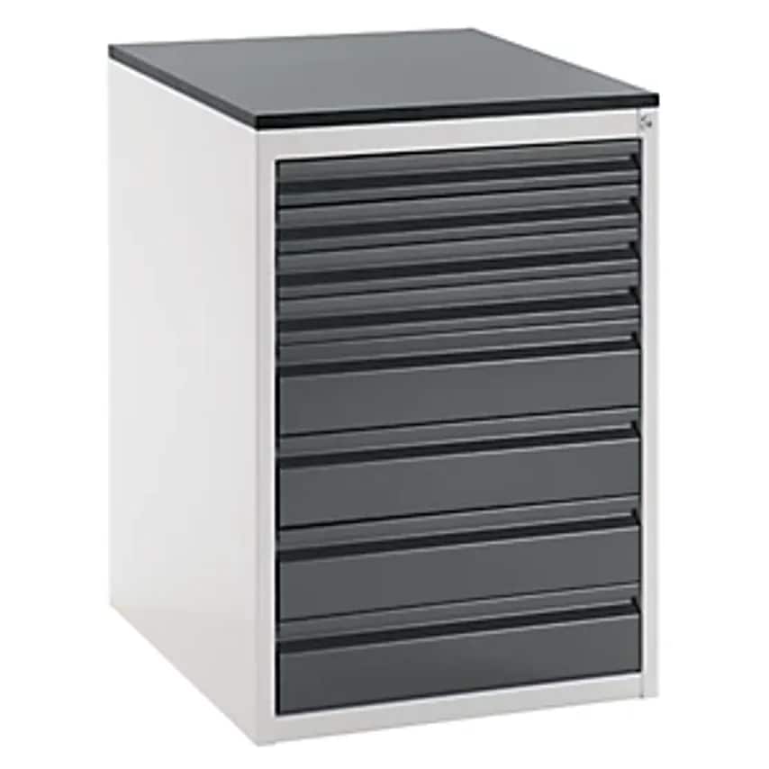 Drawer Cupboard With Telescopic Guides - Height 820mm - Drawers: 4 X 60, 4 X 120mm, Light Grey/Metallic Charcoal, Width 580mm