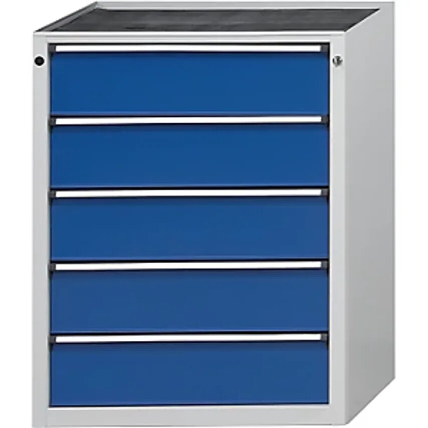 Drawer Cupboard, WxD 760 X 675mm, 5 Drawers, Height 980mm, Front In Gentian Blue