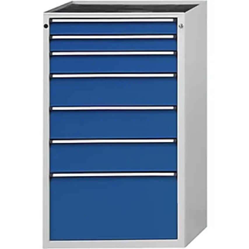 Drawer Cupboard, WxD 760 X 675mm, 7 Drawers, Height 1280mm, Front In Gentian Blue