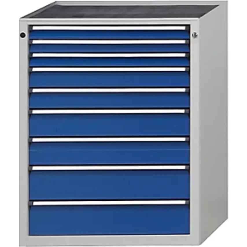Drawer Cupboard, WxD 760 X 675mm, 9 Drawers, Height 1280mm, Front In Gentian Blue