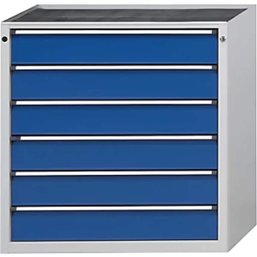 Drawer Cupboard, WxD 910 X 675mm, 6 Drawers, Height 980mm, Front In Gentian Blue