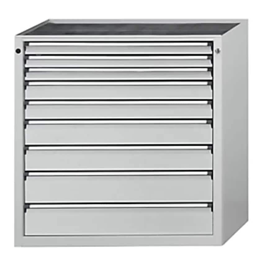 Drawer Cupboard, WxD 910 X 675mm, 9 Drawers, Height 1280mm, Front In Light Grey