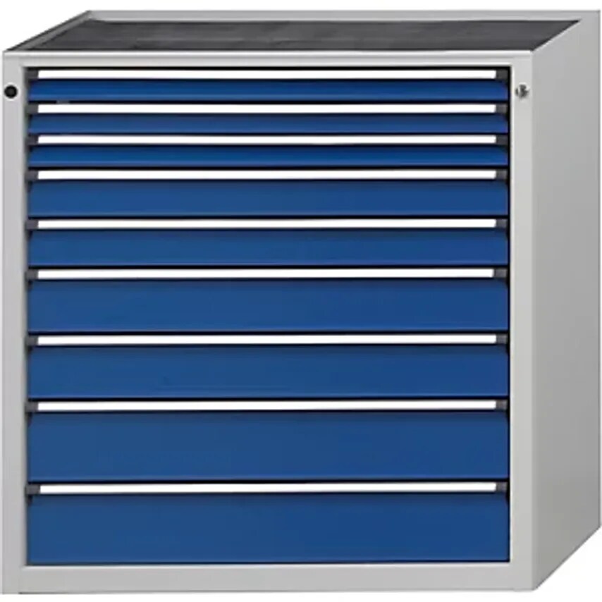Drawer Cupboard, WxD 910 X 675mm, 9 Drawers, Height 980mm, Front In Gentian Blue