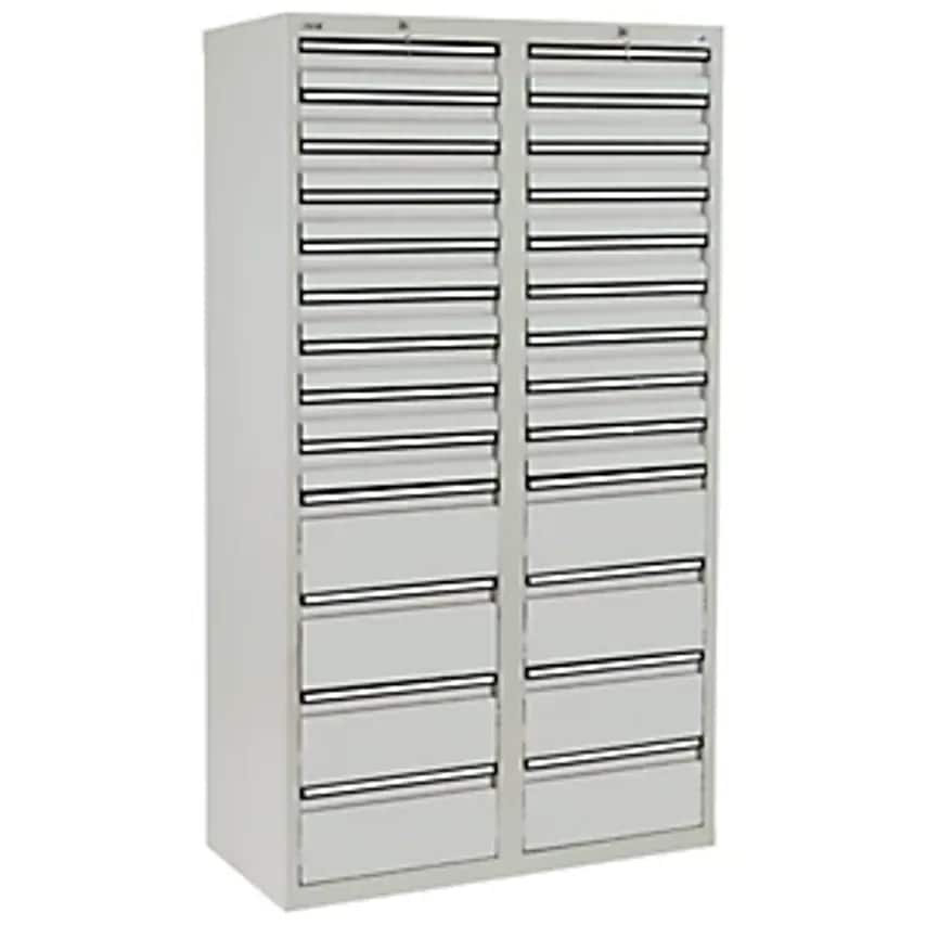 Drawer Cupboard - HxWxD 1800 X 1000 X 500mm - 18 X 100mm Drawers, 8 X 200mm High Drawers, Grey Body And Drawers
