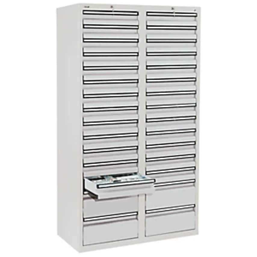 Drawer Cupboard - HxWxD 1800 X 1000 X 500mm - 26 X 100mm Drawers, 4 X 200mm High Drawers, Grey Body And Drawers