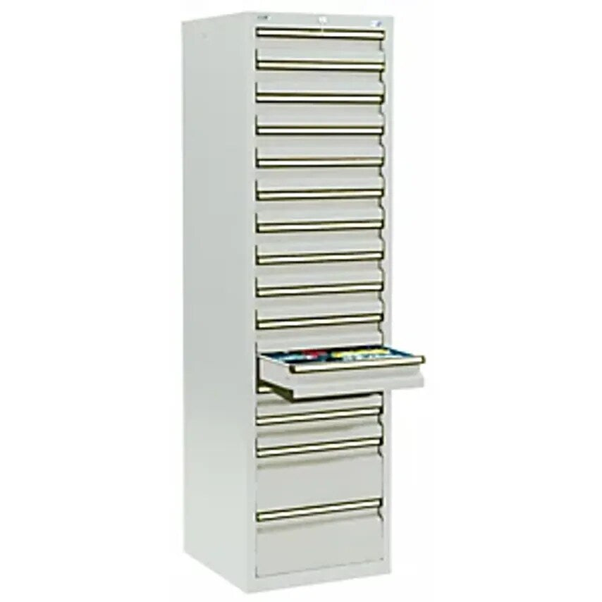 Drawer Cupboard - HxWxD 1800 X 500 X 500mm - 13 X 100mm Drawers, 2 X 200mm High Drawers, Grey Body And Drawers