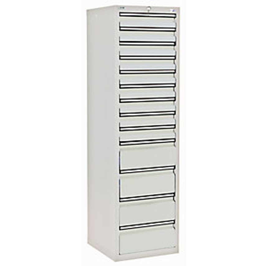 Drawer Cupboard - HxWxD 1800 X 500 X 500mm - 9 X 100mm Drawers, 4 X 200mm High Drawers, Grey Body And Drawers