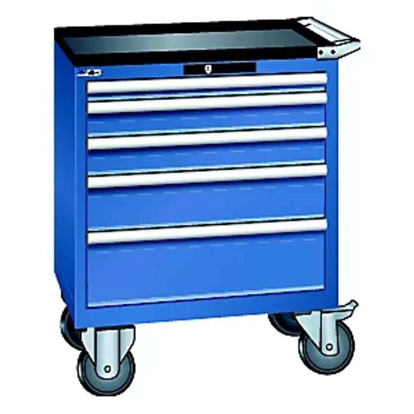 Drawer Cupboard - Mobile - WxDxH 717 X 572 X 962mm, Drawers 1 X 50/2 X 100/1 X 150/1 X 200mm, Gentian Blue