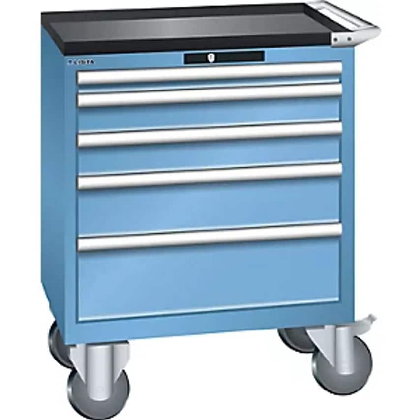 Drawer Cupboard - Mobile - WxDxH 717 X 572 X 962mm, Drawers 1 X 50/2 X 100/1 X 150/1 X 200mm, Light Blue