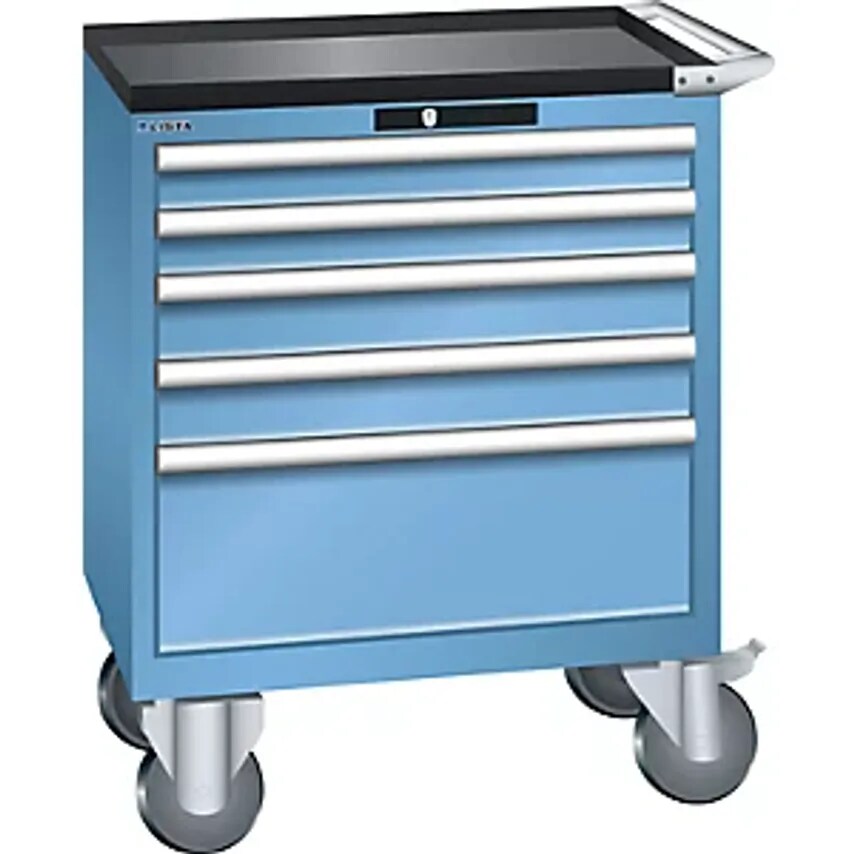 Drawer Cupboard - Mobile - WxDxH 717 X 572 X 962mm, Drawers 2 X 75/2 X 100/1 X 250mm, Light Blue