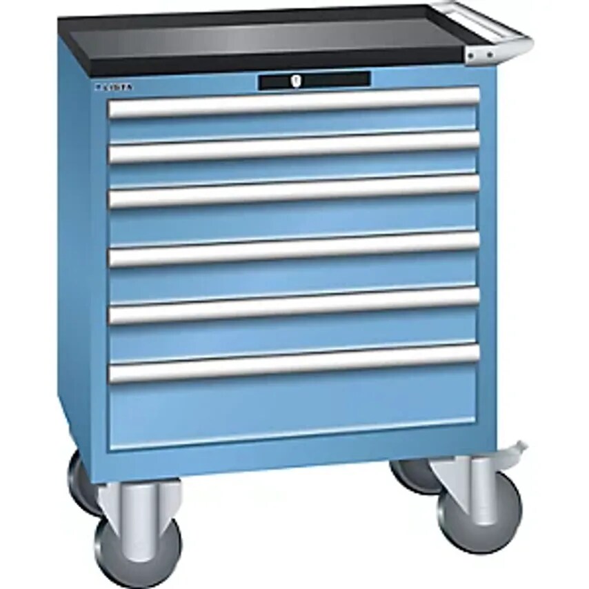 Drawer Cupboard - Mobile - WxDxH 717 X 572 X 962mm, Drawers 2 X 75/3 X 100/1 X 150mm, Light Blue