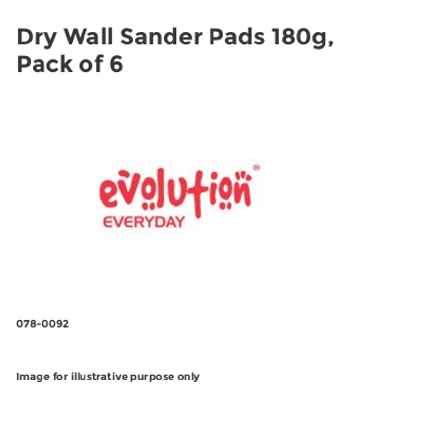 Dry Wall Sander Pads 180G (Pack 6) EVLDWSPAD180