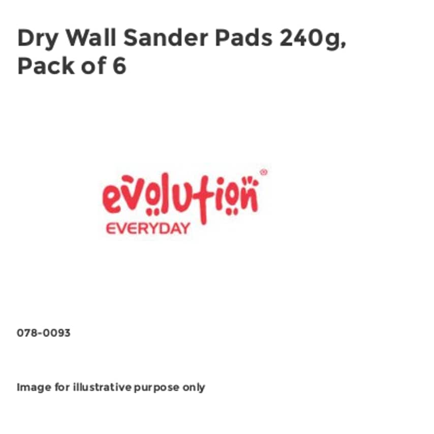 Dry Wall Sander Pads 240G (Pack 6) EVLDWSPAD240