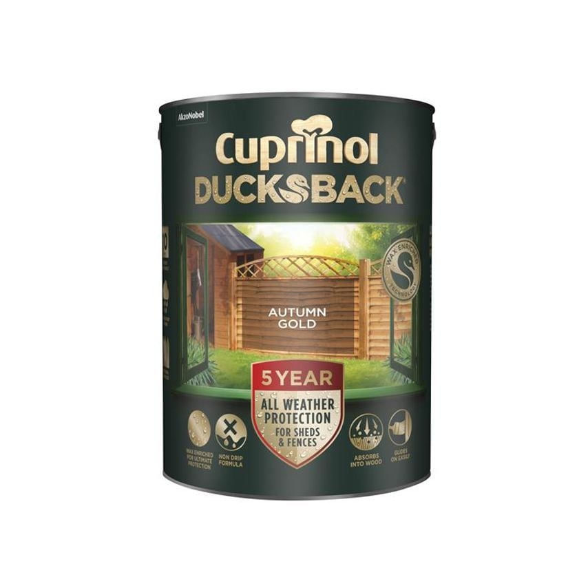 Ducksback 5 Year Waterproof for Sheds & Fences Autumn Gold 5 litre CUPDBAG5L
