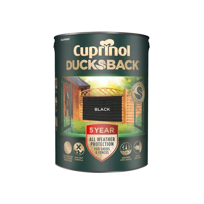 Ducksback 5 Year Waterproof for Sheds & Fences Black 5 litre CUPDBBL5L