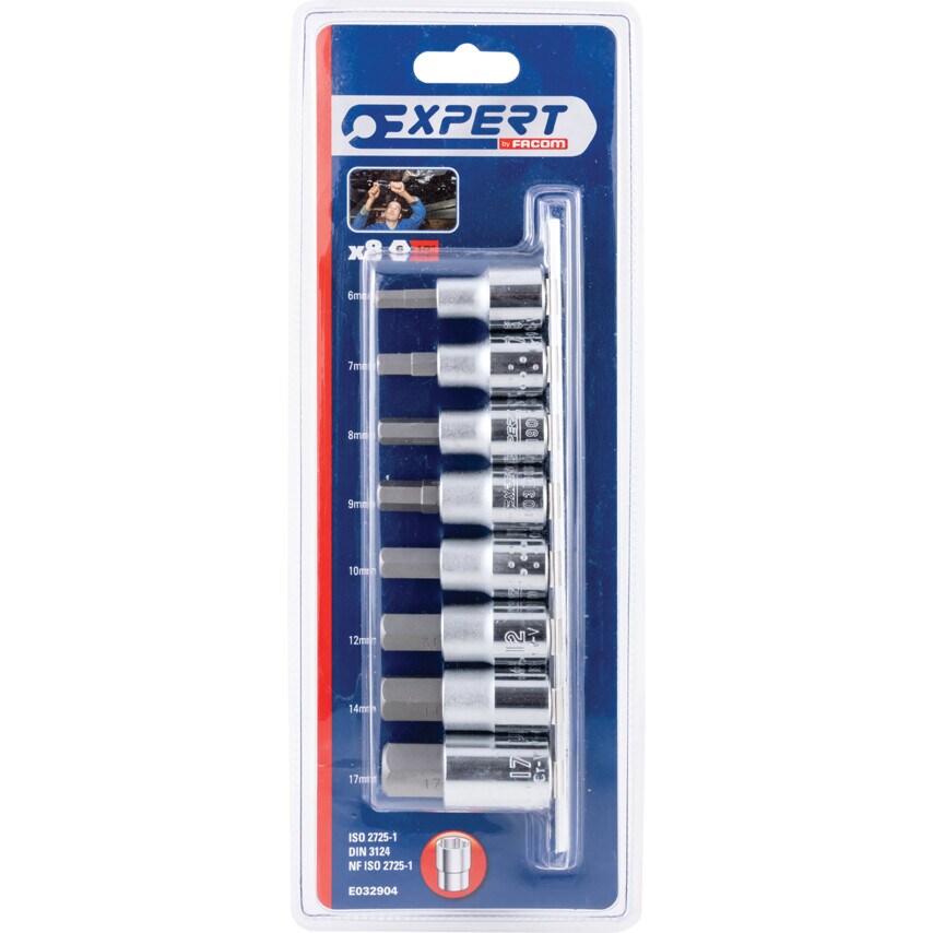 E032904 1/2" Hex Bit Drive Socket Set, 8 Piece