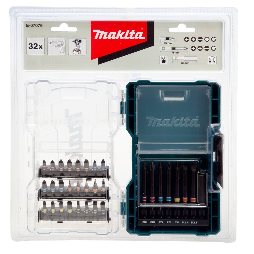E-07076 Screwdriver Bit Set Clear Case MZ  - 32 Piece
