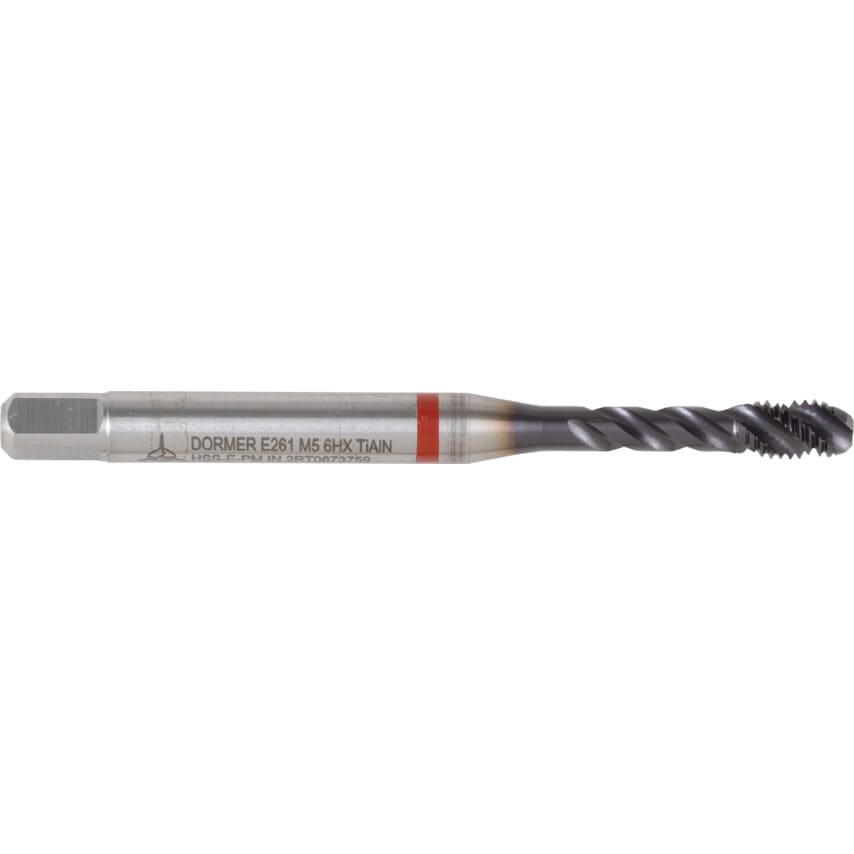 E261 M5 HSS-E Red Ring Spiral Flute Machine Tap - TiAlN Top - DIN 371