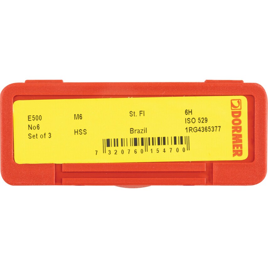 E500 M6X1.00MM HSS Straight Flute NO.6 Tap Set