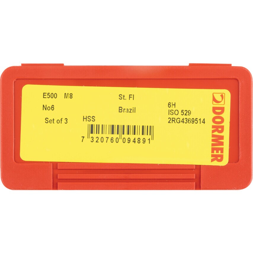 E500 M8X1.25MM HSS Straight Flute NO.6 Tap Set