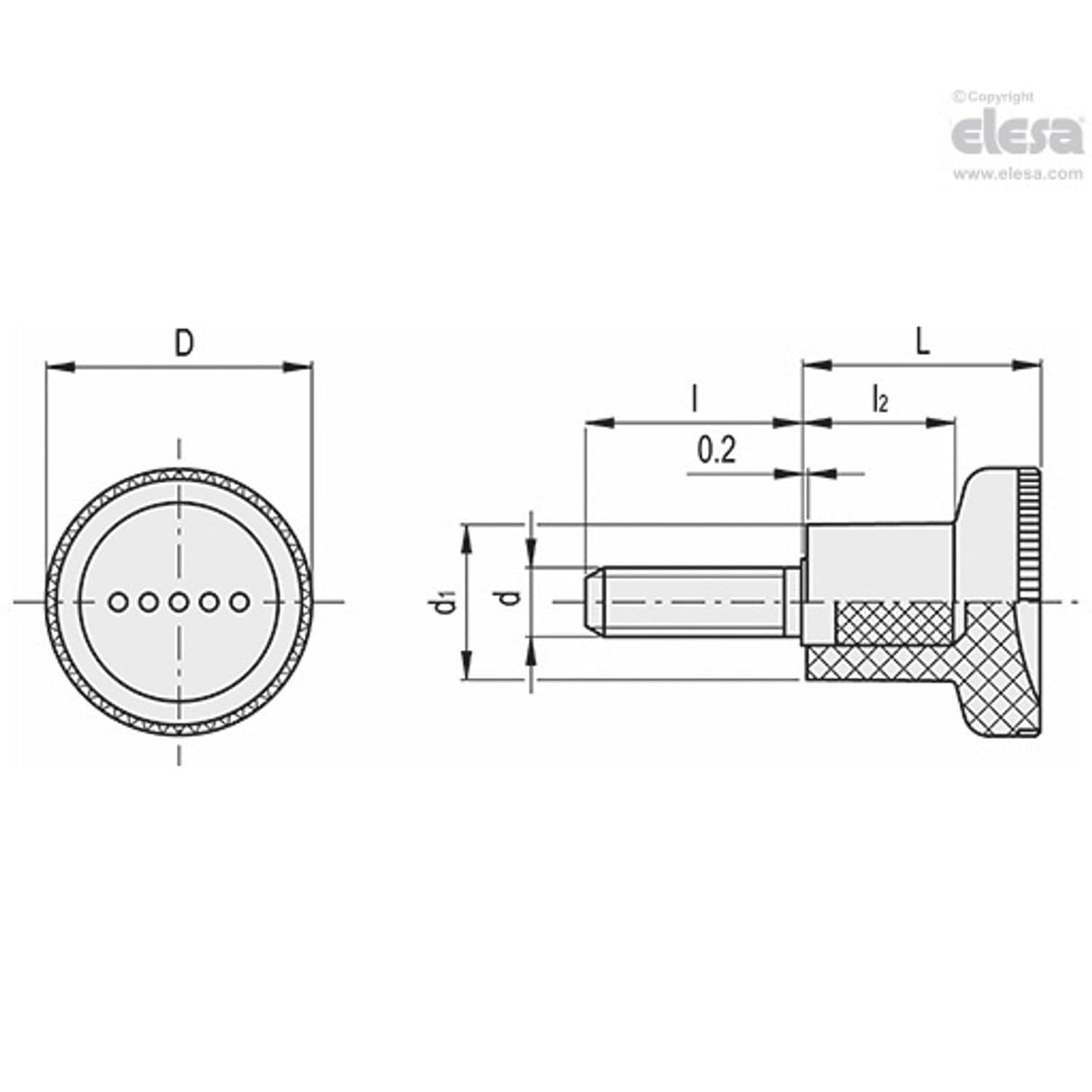 EKK Knurled knobs Technopolymer Threaded stud EKK.31 p-M8x20-C1