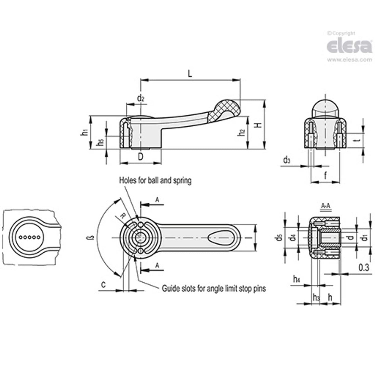 ELC Control levers arranged for clicking operation technopolymer ELC.140 A-14-C5