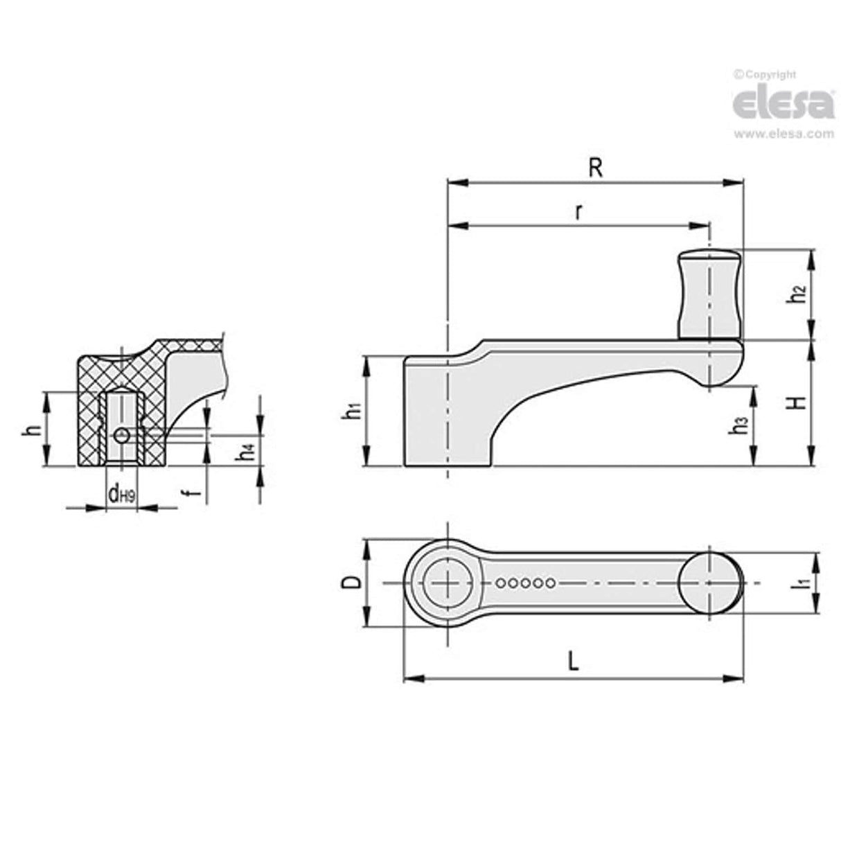 ERFW+I Crank handles Technopolymer ERFW.63 N-8+I-C1