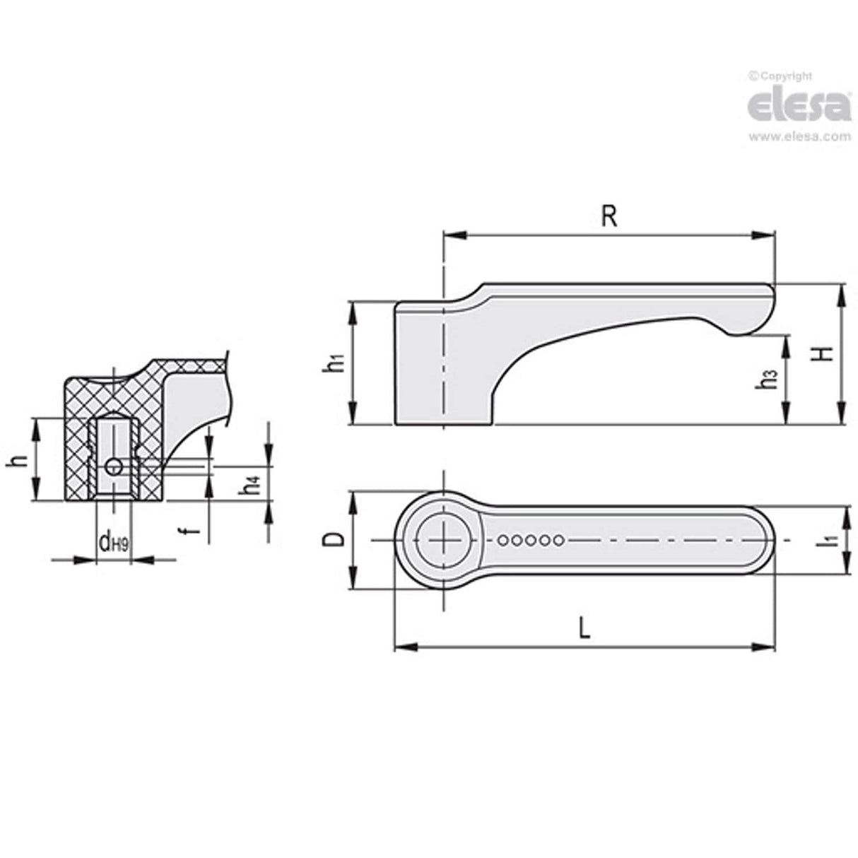 ERFW Flat lever handles Technopolymer ERFW.44 N-6-C1
