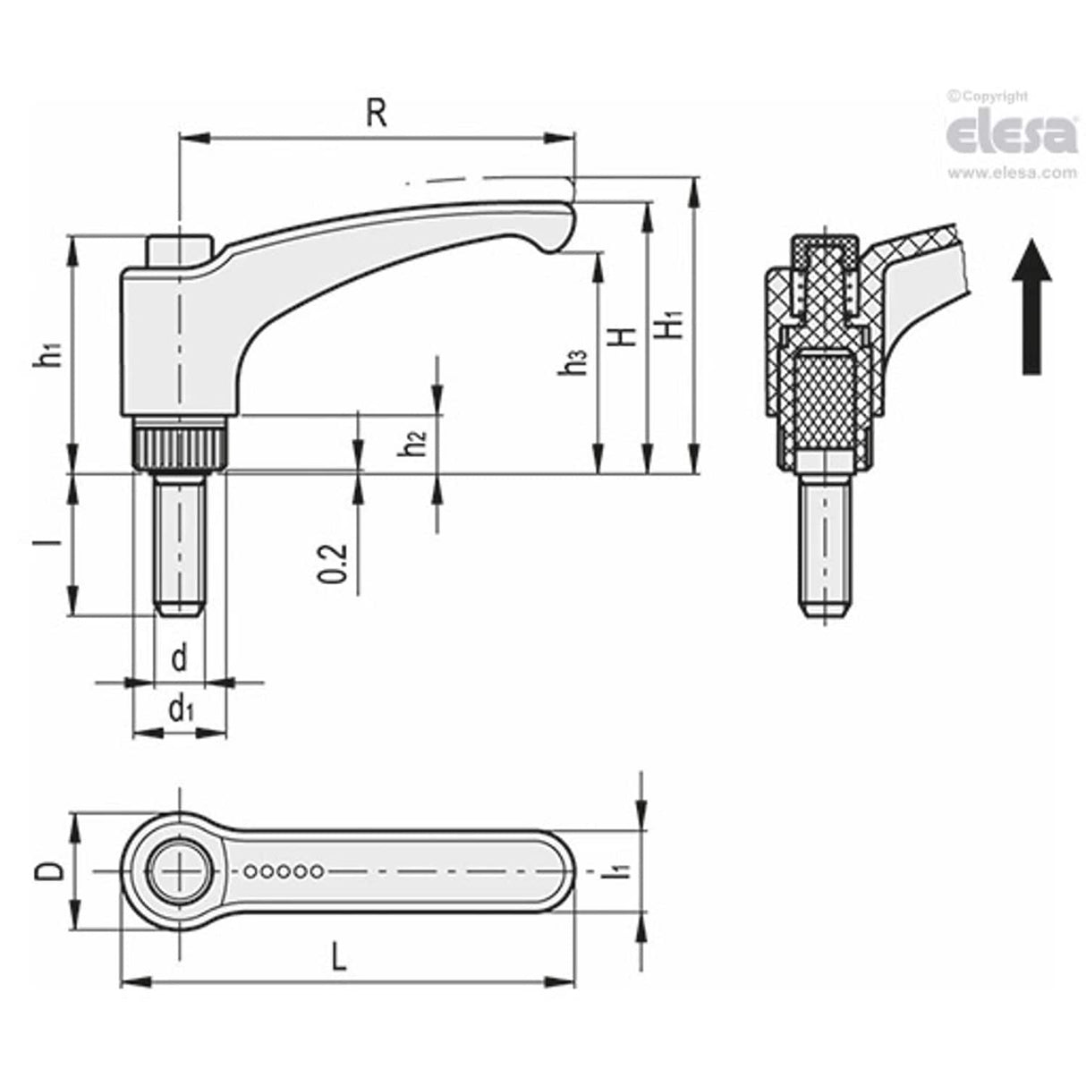 ERX Adjustable handles Technopolymer Stainless steel threaded stud ERX.30-SST-p M5x10-C5