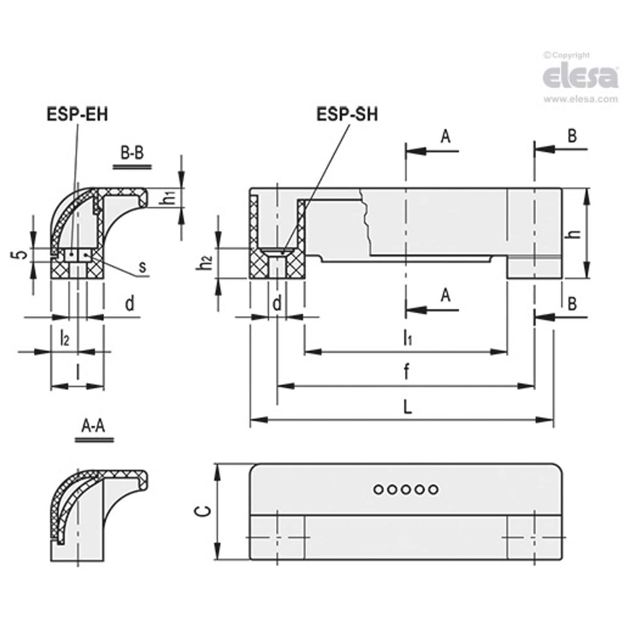 ESP Guard safety ledge handles Technopolymer ESP.110-EH-C3