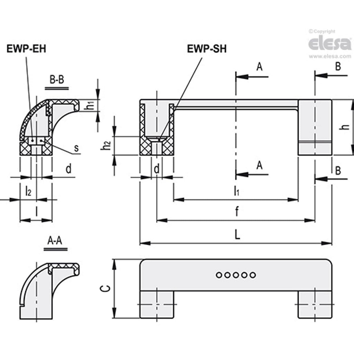 EWP Ledge handles Technopolymer EWP.110-EH-C4