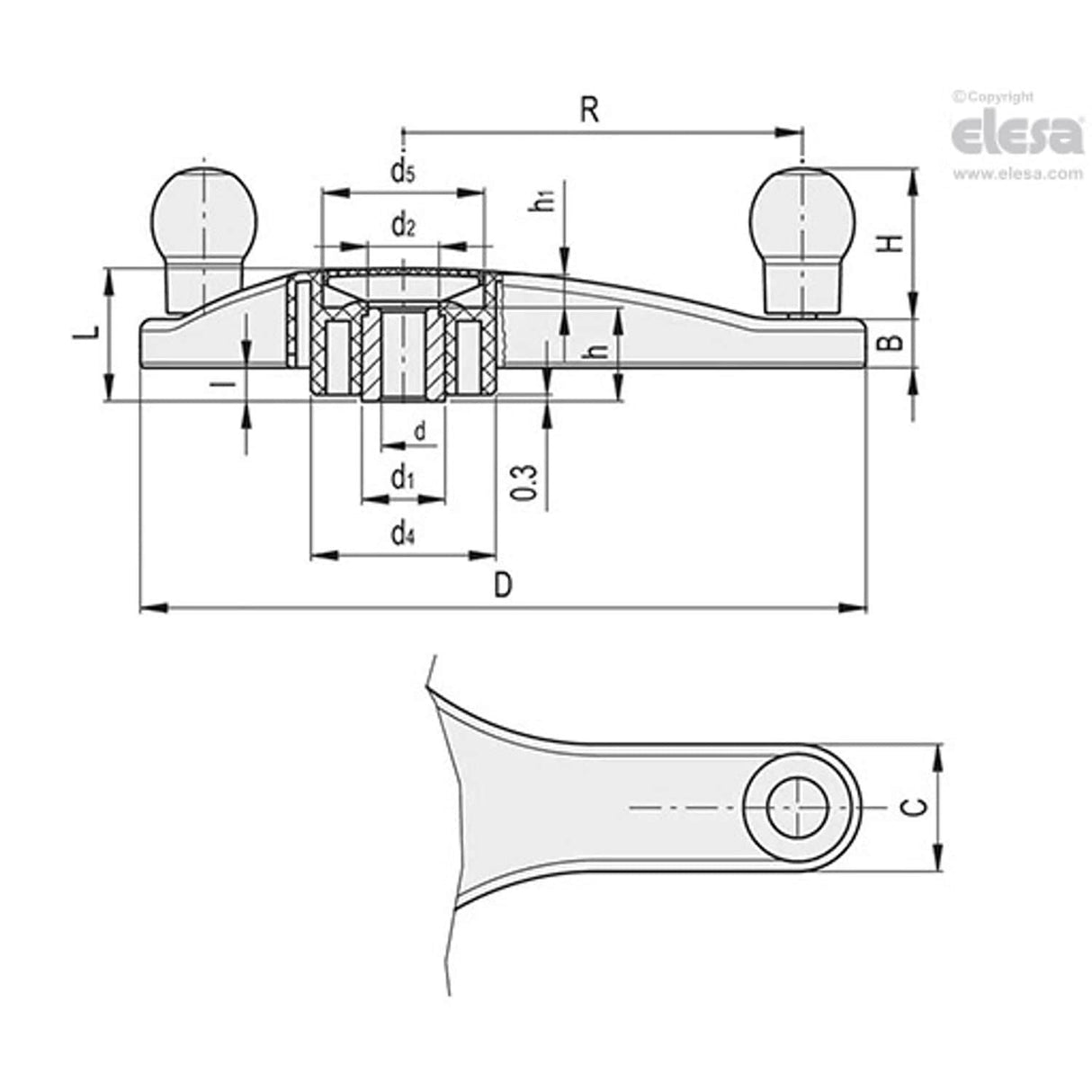 EYK Three-arm handwheels Technopolymer EYK.275+EBS A-20-C4