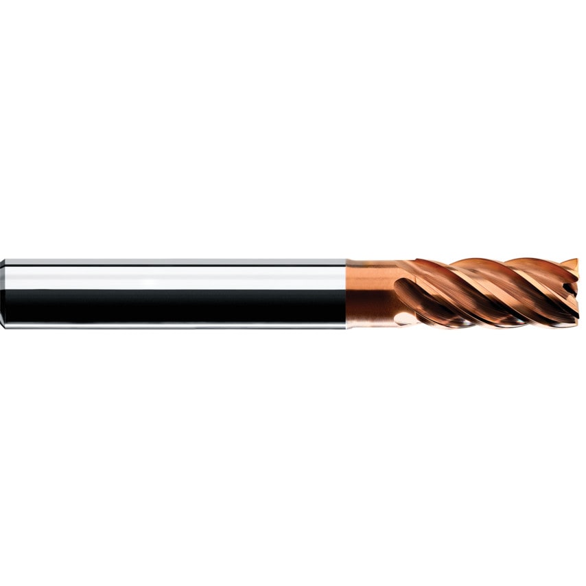 End Mill Carbide, 5FL, Varied Helix, TiAlN Gold Coated, HP, 0.20 Rad, 5mm