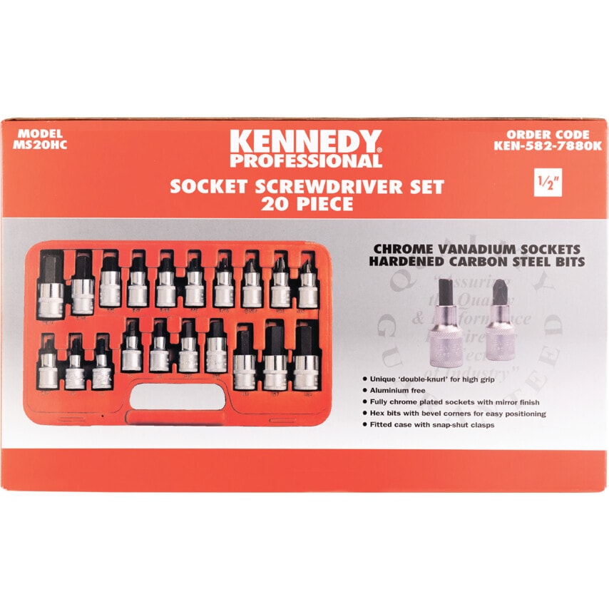 Eng Hex & Screwdriver Bit Set 1/2" Square DR 20 PC