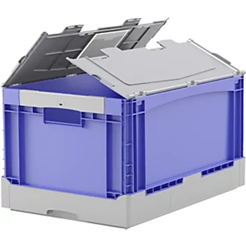 Eq Folding Box, with Grip Holes, Smooth Base and Lid, LxWxH 600 X 400 X 297 mm, Blue