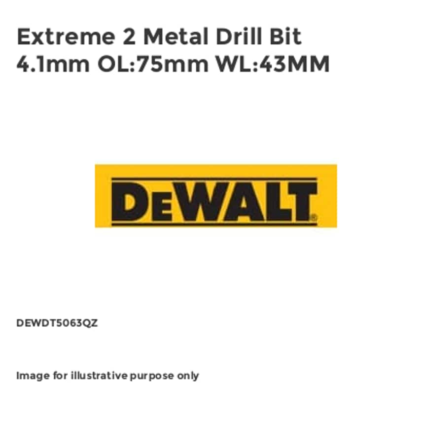 Extreme 2 Metal Drill Bit 4.1mm OL:75mm WL:43MM DEWDT5063QZ