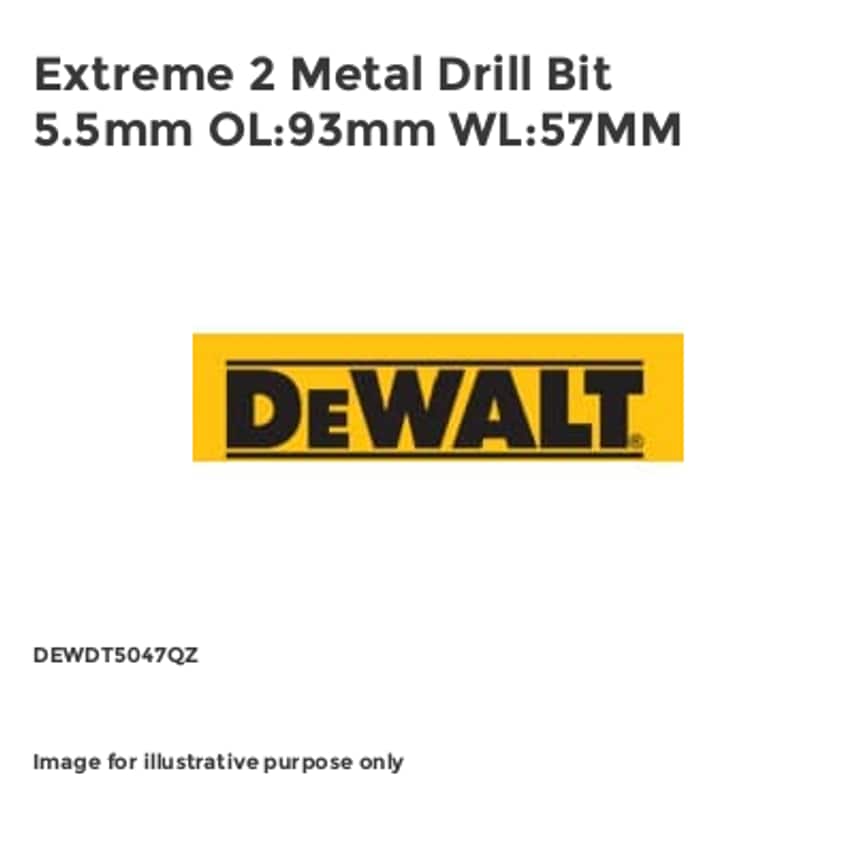 Extreme 2 Metal Drill Bit 5.5mm OL:93mm WL:57MM DEWDT5047QZ