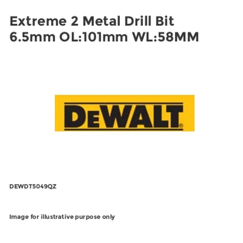 Extreme 2 Metal Drill Bit 6.5mm OL:101mm WL:58MM DEWDT5049QZ