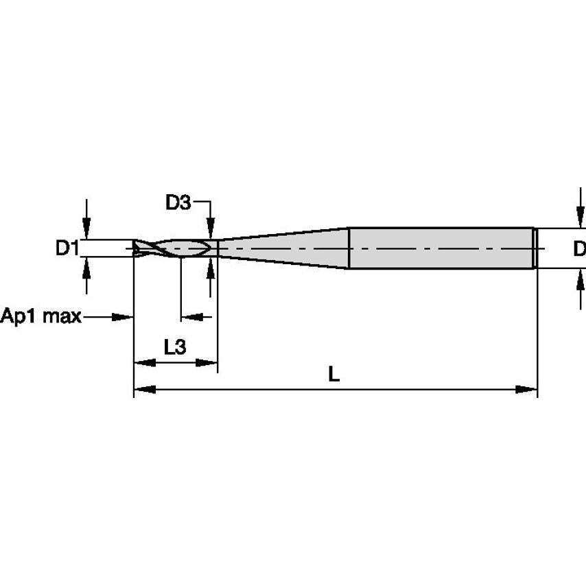F2AH0100AWS30L150 End Mill Solid Carbide Micro Square Em D=